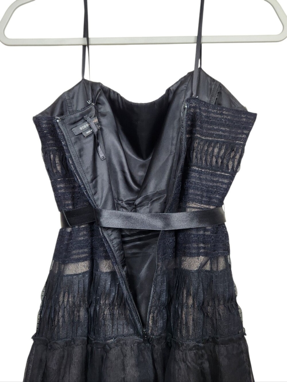 BCBGMaxAzria Black Silk Ostrich Feather Fringe Cocktail Dress LBD Womens Size 8 - Picture 9 of 15